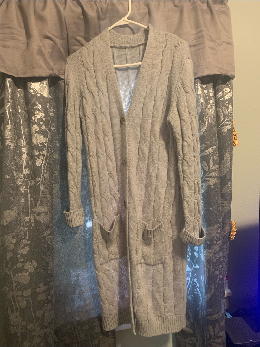 Light Gray Cable Knit Long Cardigan Sweater